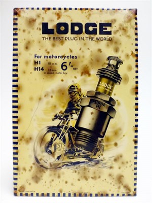 Lot 36 - A Rare Lodge Motorcycle Spark Plugs Celluloid Showcard
