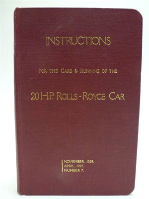 Lot 258 - Rolls-Royce 20HP Instruction Book