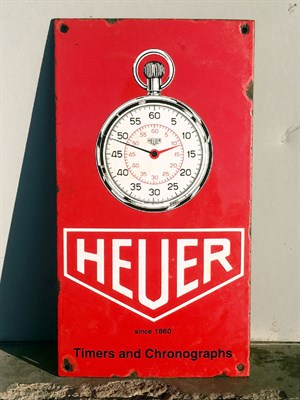 Lot 228 - A Rare Pictorial Enamel Sign for Heuer Stopwatches, Early 1960s