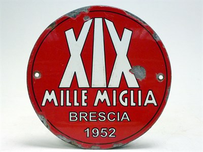Lot 51 - 1952 Mille Miglia Control Point / Route Marker Enamel Sign