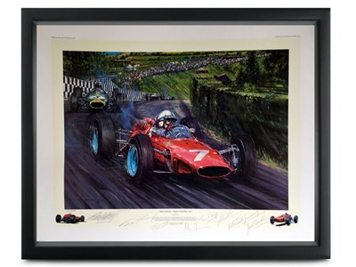 Lot 60 - John Surtees, Ferrari 158, by Nicholas Watts (Multi-signed)