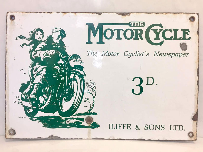 Lot 6 - 'The Motorcycle' Newspaper Pictorial Enamel Sign