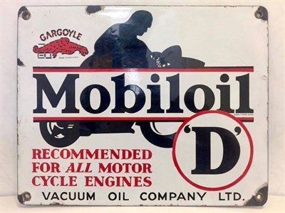 Lot 7 - Mobiloil 'D' Motorcycle Oil Enamel Sign