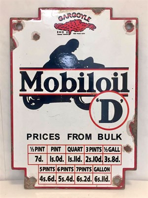 Lot 8 - A Mobiloil 'D' Enamel Advertising Sign