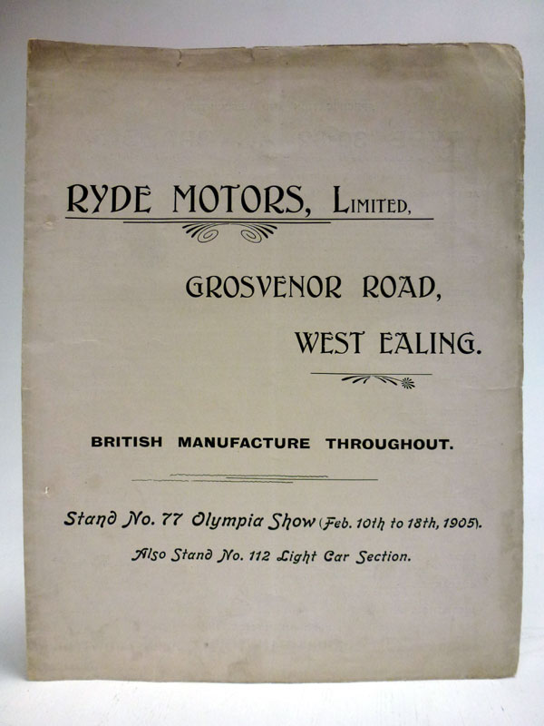 Lot 86 - A Rare Sales Leaflet for Ryde Motors, 1905