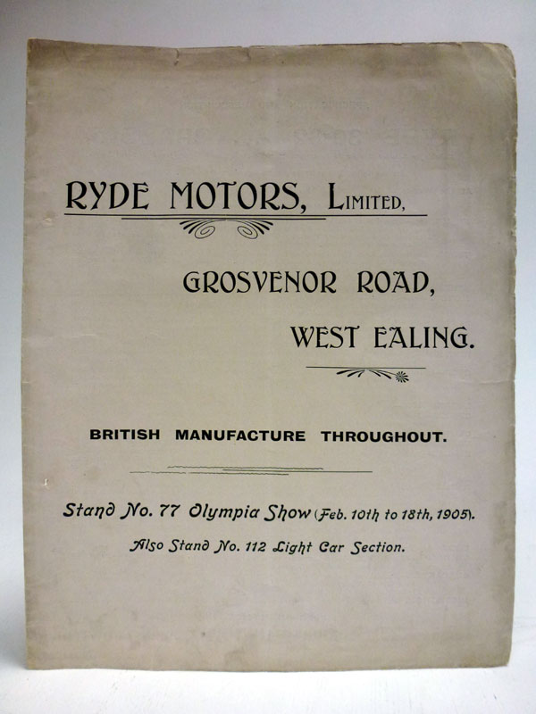 Lot 86 A Rare Sales Leaflet for Ryde Motors, 1905