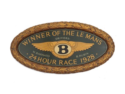Lot 279 - A Hand-Painted 'Bentley at Le Mans 1928' Commemorative Oval Plaque