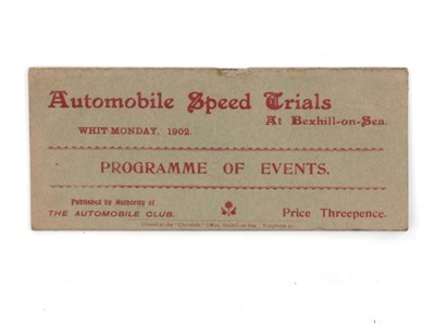 Lot 406 - Bexhill Speed Trials Souvenir Programme, 1902