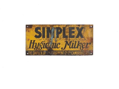 Lot 417 - 'The Simplex Hygiene Milker' Enamel Sign