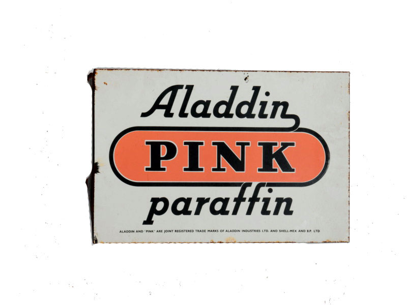 Lot 311 - An Aladdin 'Pink Paraffin' Enamel Sign